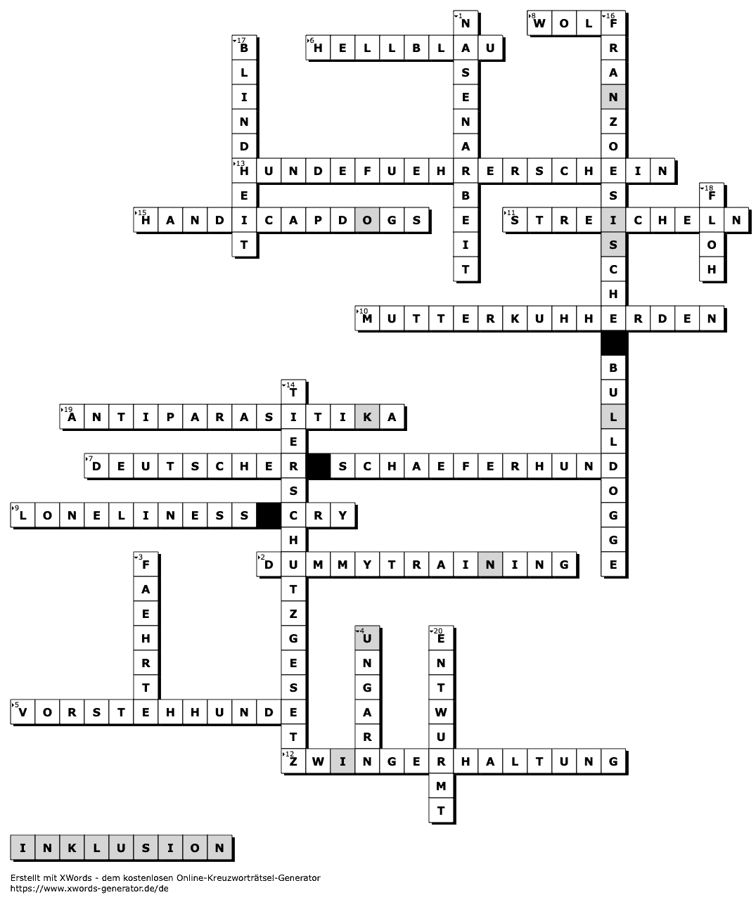 Abbildung zeigt die Auflösung eines Kreuzworträtsels. 