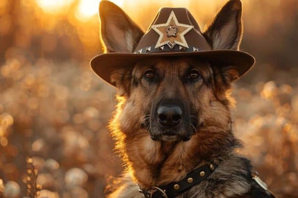 Schäferhund mit Sheriffhut