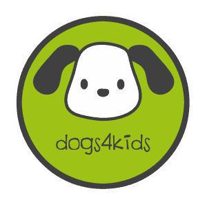 Logo Dogs 4 Kids, Hundekopf auf grünem Grund